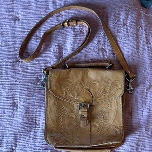 Vintage Tooled Leather Crossbody Bag